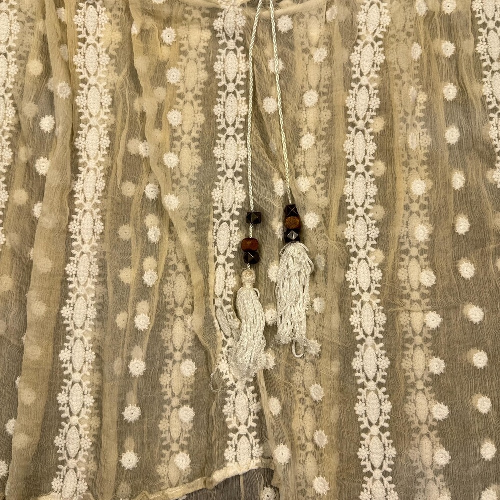 House‎ of Harlow 1960 Shirt Womens Medium Silk Sheer Crochet Tassel Boho Fairy - Picture 3 of 12